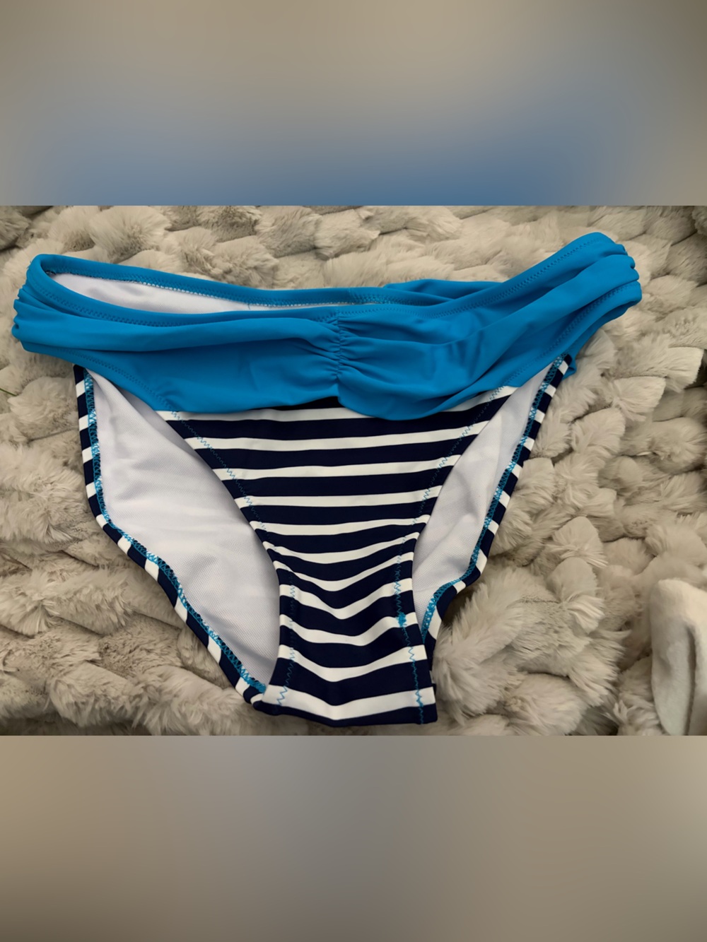 Women’s Blue Striped Swimsuit Bottoms with Solid Blue Accent Sz Large NWOT
